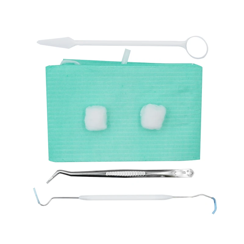10 Sets Dentist Oral Examination Tool Kit Disposable Mouth Mirror Probe Tweezers Bib Cotton Ball Tray