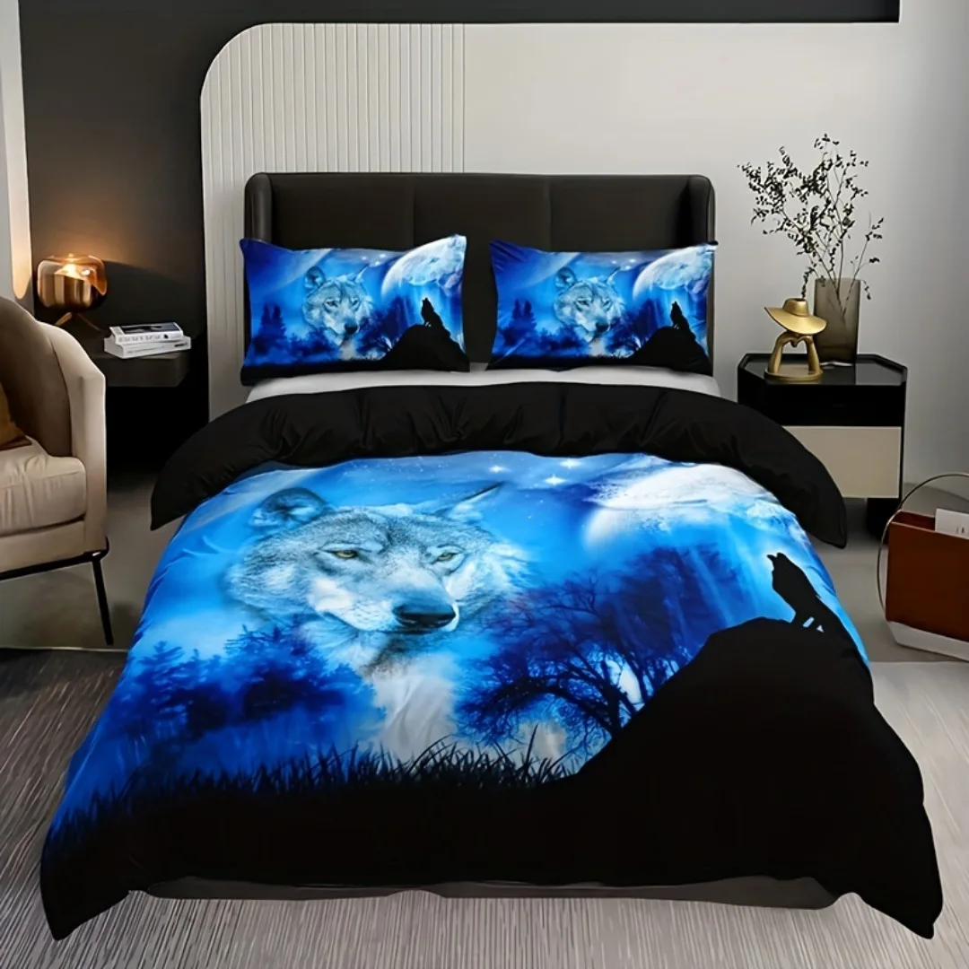 3pcs Bedding Set Forest Animal Dark Wolf 3D Print Soft Comfortable Duvet Cover King Queen Twin Single Size Bithday Gift for Boys