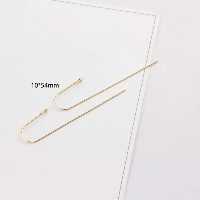 PURPLEGRAPE Pure copper plated gold color 18K gold long U-shaped exaggerated simple ear hook Earrings material DIY jewelry 10pcs