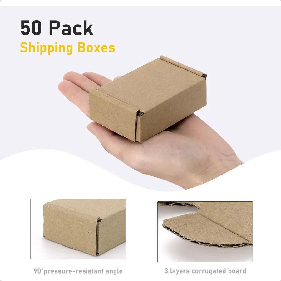50 Pack Kraft Paper Boxes Foldable Rectangular Paper Box Packing Box for shipping Storaging Small items Brown 3.62 x 1.98 x 1.0