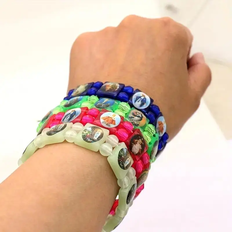Vintage  And  Mary PVC Rosary Bead Bracelet With Elastic Band Religious Image Stickers For Daily Wear Parties
