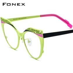 FONEX Occhiali in titanio Telaio Moda donna Colorato Scava Fuori Occhiali da vista Cat Eye 2024 Nuovi occhiali da uomo F85825