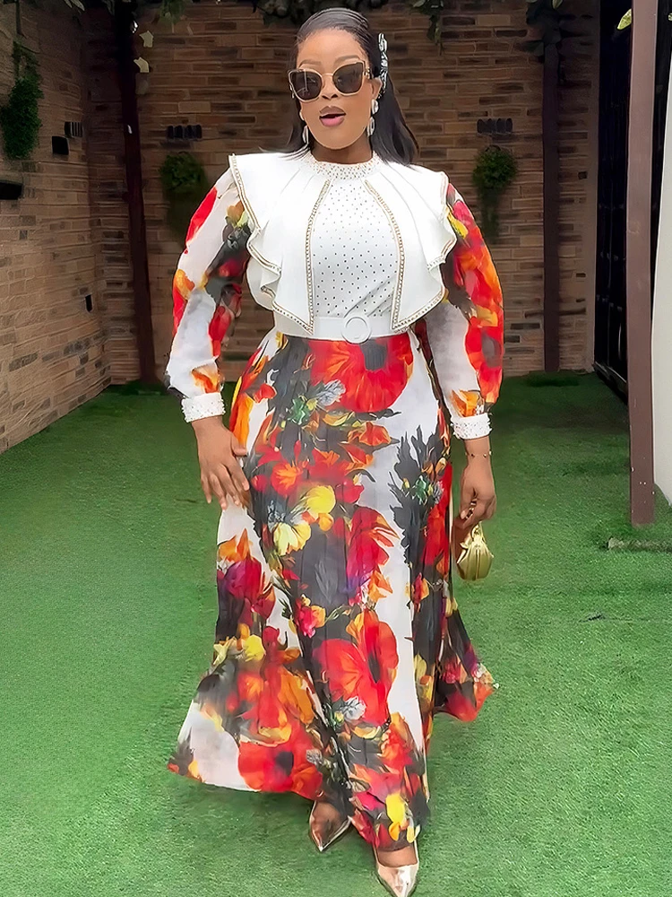 Luxe chiffon damesjurken elegante vrouwen bruiloft prom avondjurk Afrikaanse dashiki outfits 2025, lange mouw jurk gewaden