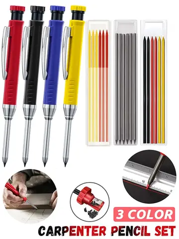 Solid Carpenter Mechanical Pencil with Sharpener Woodworking Tools 2.8mm 3 Colors Refill Construction Tools Stationery Supply