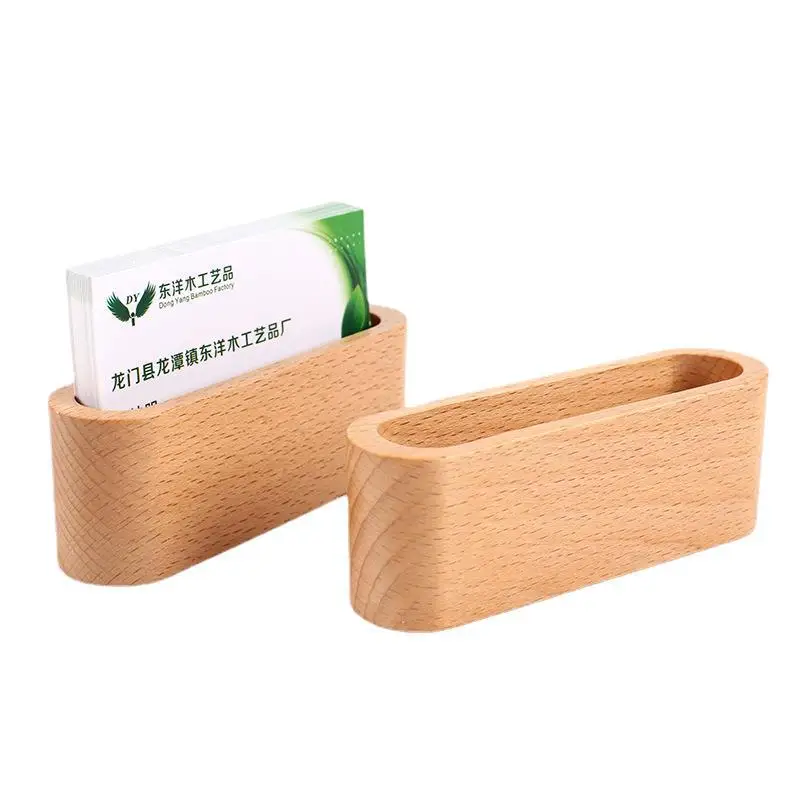 Solid Wood Desktop Business Card Display Stand Memo Holder Storage Box Beech Wood Card Organizer For Office