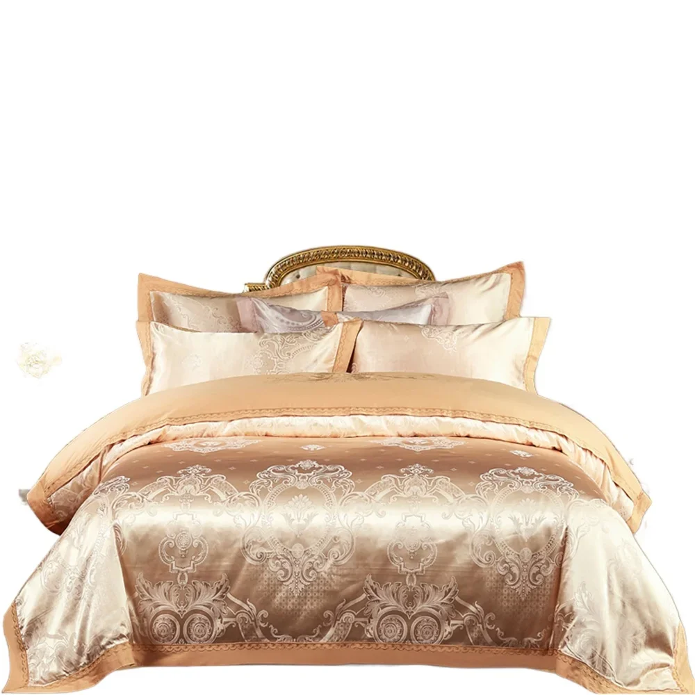 

Svetanya Golden Jacquard Embroidery bedding set King Queen Bed Lines Sheet Pillowcase Duvet Cover Set Elastic sheet