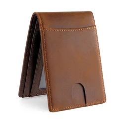 Rfid Crazy Horse Leather Luxury Men Wallets Money Bag Slim Thin Man Card Holder Wallet for Men Short Purse Male Wallet Billfold