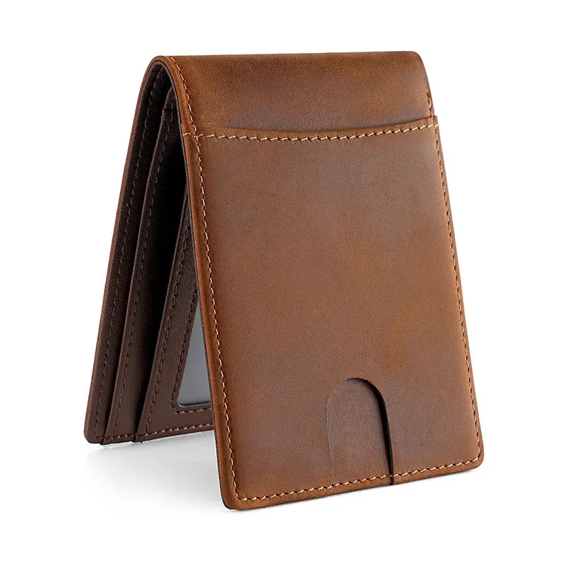 Rfid Crazy Horse Leather Luxury Men Wallets Money Bag Slim Thin Man Card Holder Wallet for Men Short Purse Male Wallet Billfold
