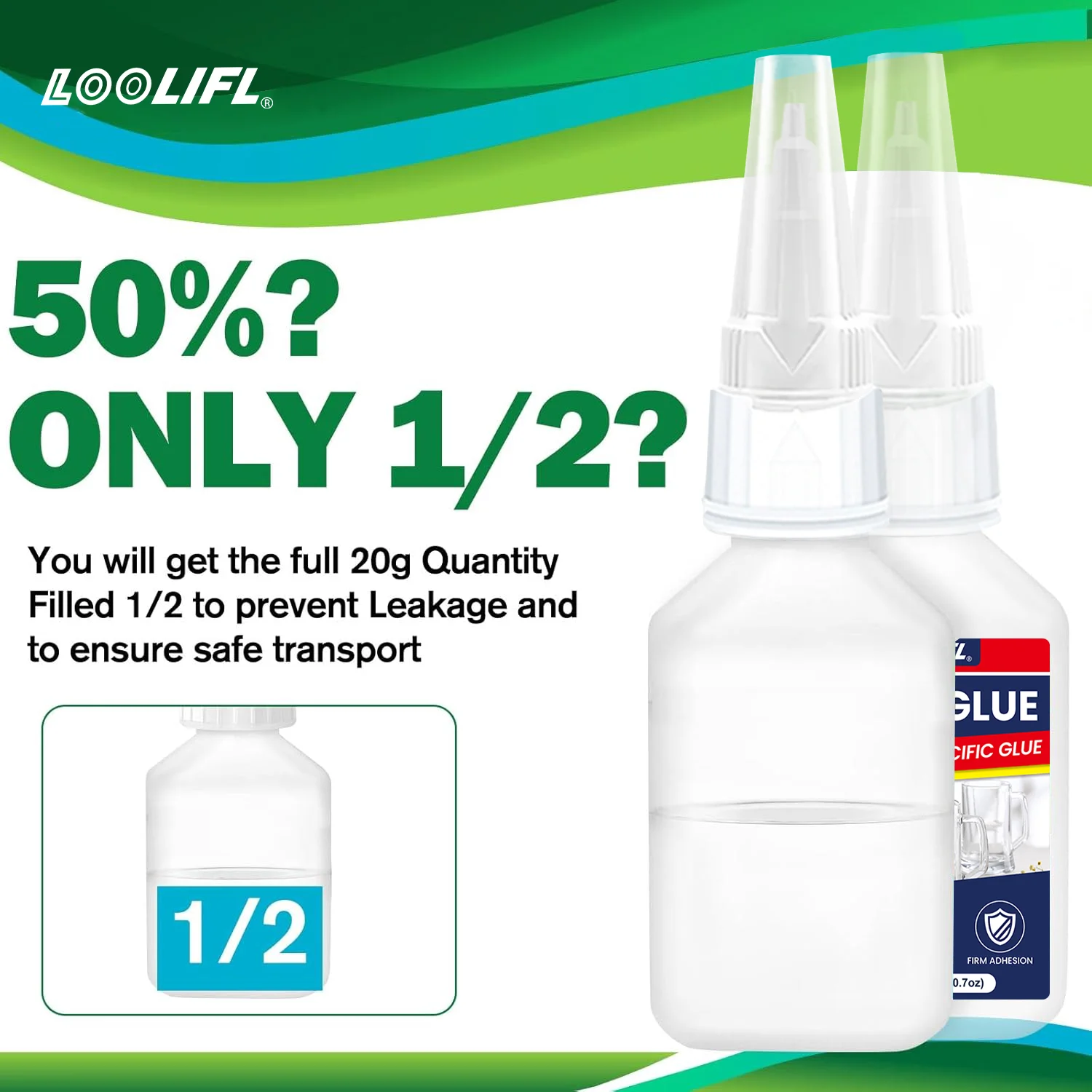 LOOLIFL, Pegamento para vidrio, súper pegamento, Adhesivo para vidrio de secado rápido de 20 g, Fabricación de pegamento profesional durante 15 años, resistente al agua, estable