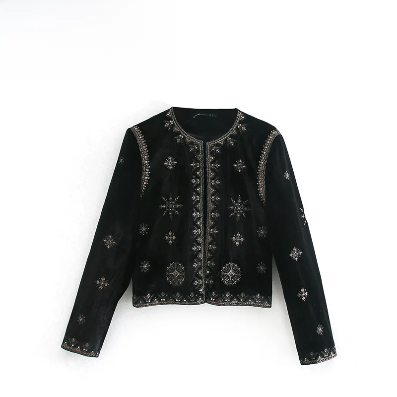 

Faionable Embroidered Jaet Women's Autumn New Sle Versatile Outerwear Polyester Fiber Ladies ort Coat