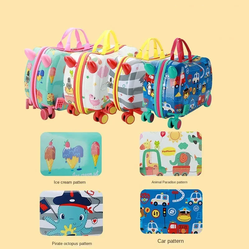 Valise d'embarquement à roulettes pour enfants, bagages pour enfants, valise à main mignonne, cadeaux pour bébé, peut s'asseoir et rouler sur les côtes, dessin animé