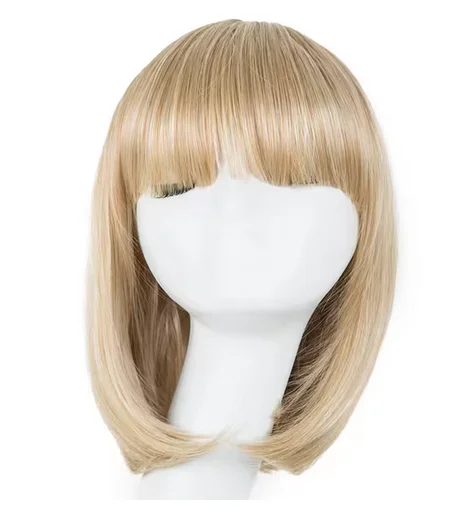 Blonde Wig  Synthetic Heat Resistant Short Wavy Hairpiece Halloween Costume Party Women Carnival Student Bob Hair