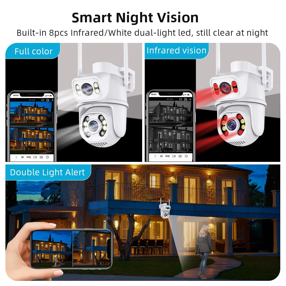 8MP Wifi Security Camera PTZ Dual Lens AI Auto Tracking Wireless CCTV Outdoor Surveillance Cameras IP Camera Night Vision iCSee