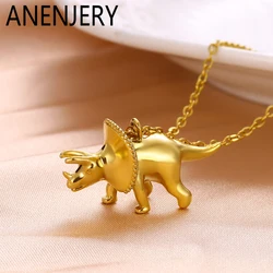 ANENJERY 316L Stainless Steel Dinosaur Necklace for Women Men Boys New Creative Hiphop Personality Jewelry Gifts Wholesale