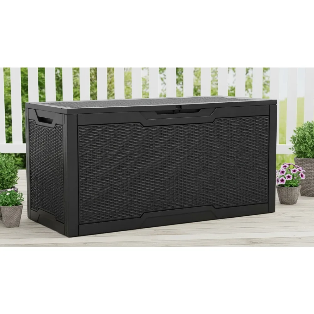 

100 Gallon Outdoor Storage Box, Weatherproof Lockable Deck Box with Bench Seat for Garden & Patio