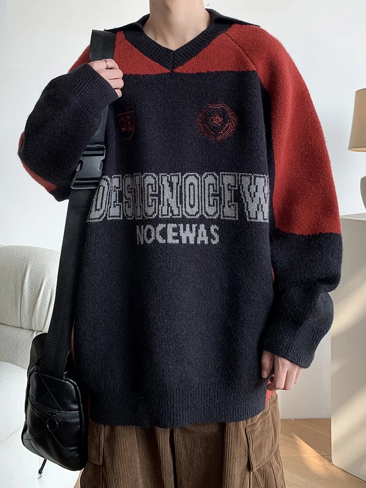 

American Retro V-Ne Knitwear Men's Autumn Winter Sle Lazy Faion Sports Wear Cleanfit Yarn irt Casual Loose Fit