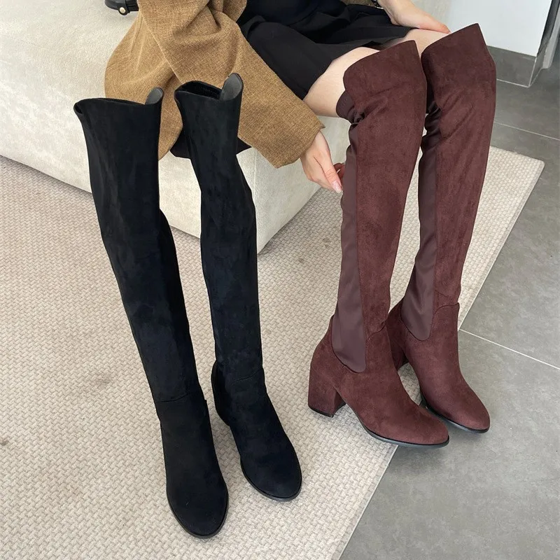 Alionly 2026 جديد الشتاء بولي Leather الجلود أشار تو الإفراط في الركبة أحذية النساء الفخذ العليا الجوارب الطويلة مثير خنجر الكعوب الأحذية #3