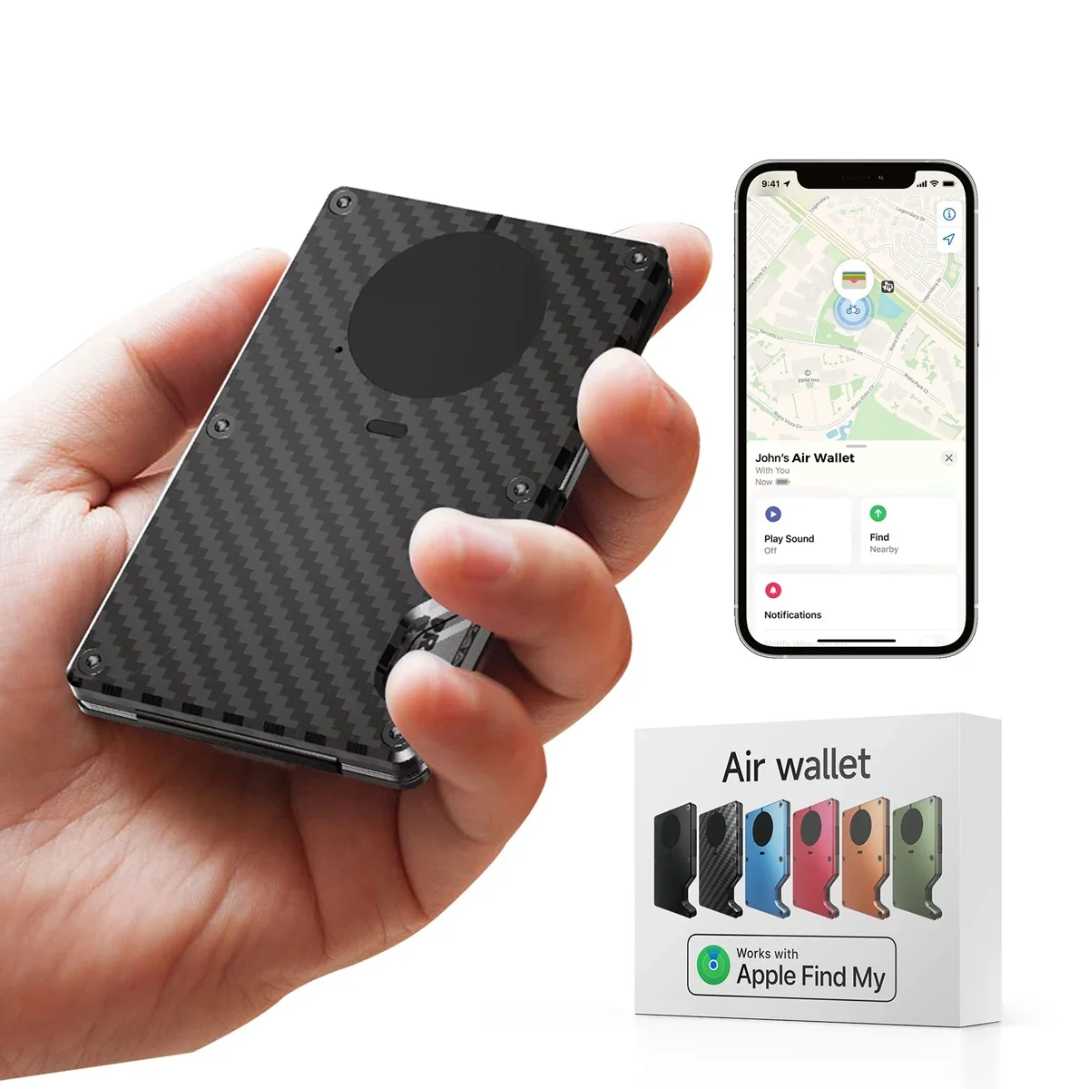 Carteira inteligente funciona com Apple Find My APP, carteira fina com bloqueio RFID, suporte para cartão de crédito com bolso frontal minimalista e destacável