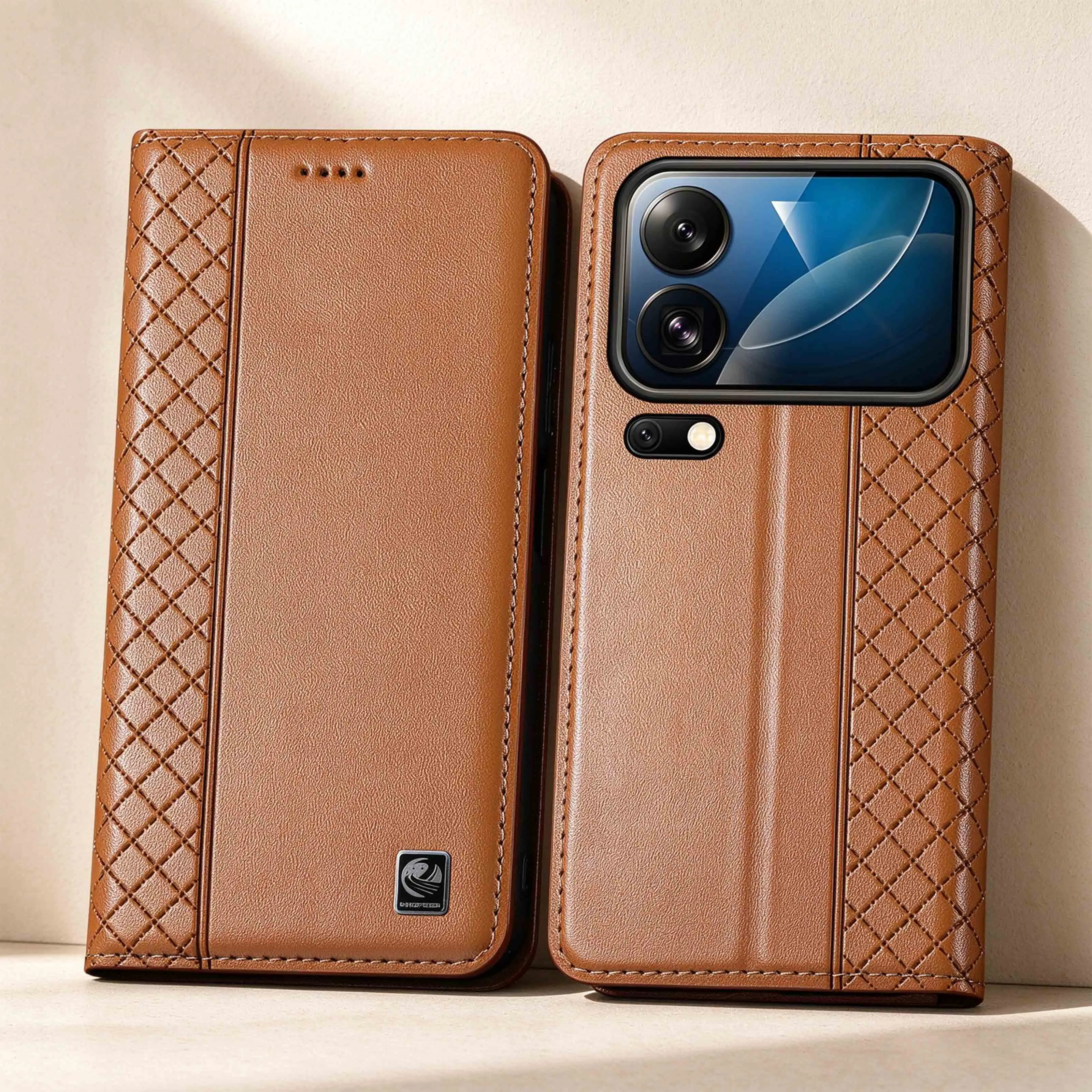 Nappa Mesh Genuine Leather Flip Phone Case For Xiaomi 18 Pro Max 5G Magnetic Book Cover Cowhide Pattern Card Pocket Wallet Case