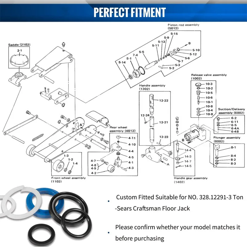 NONY 3 Ton Repair Replacement Parts Sears Craftsman Floor Jack Seal Replacement Kit for Model NO. 328.12291 (26Pcs/Set)