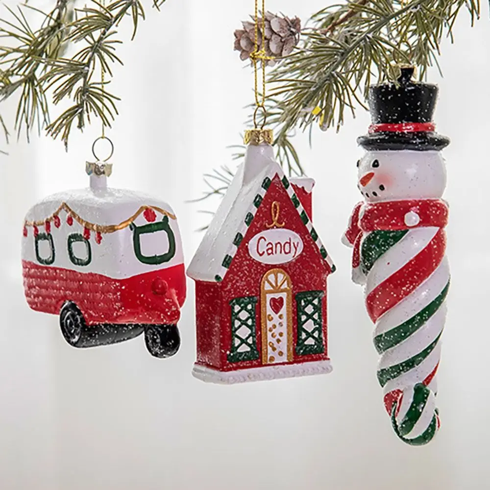 New Multicolor Christmas Hanging Pendants Lollipop Candy Snowman Gingerbread Man Drop Ornaments Plane Train House Party Supplies