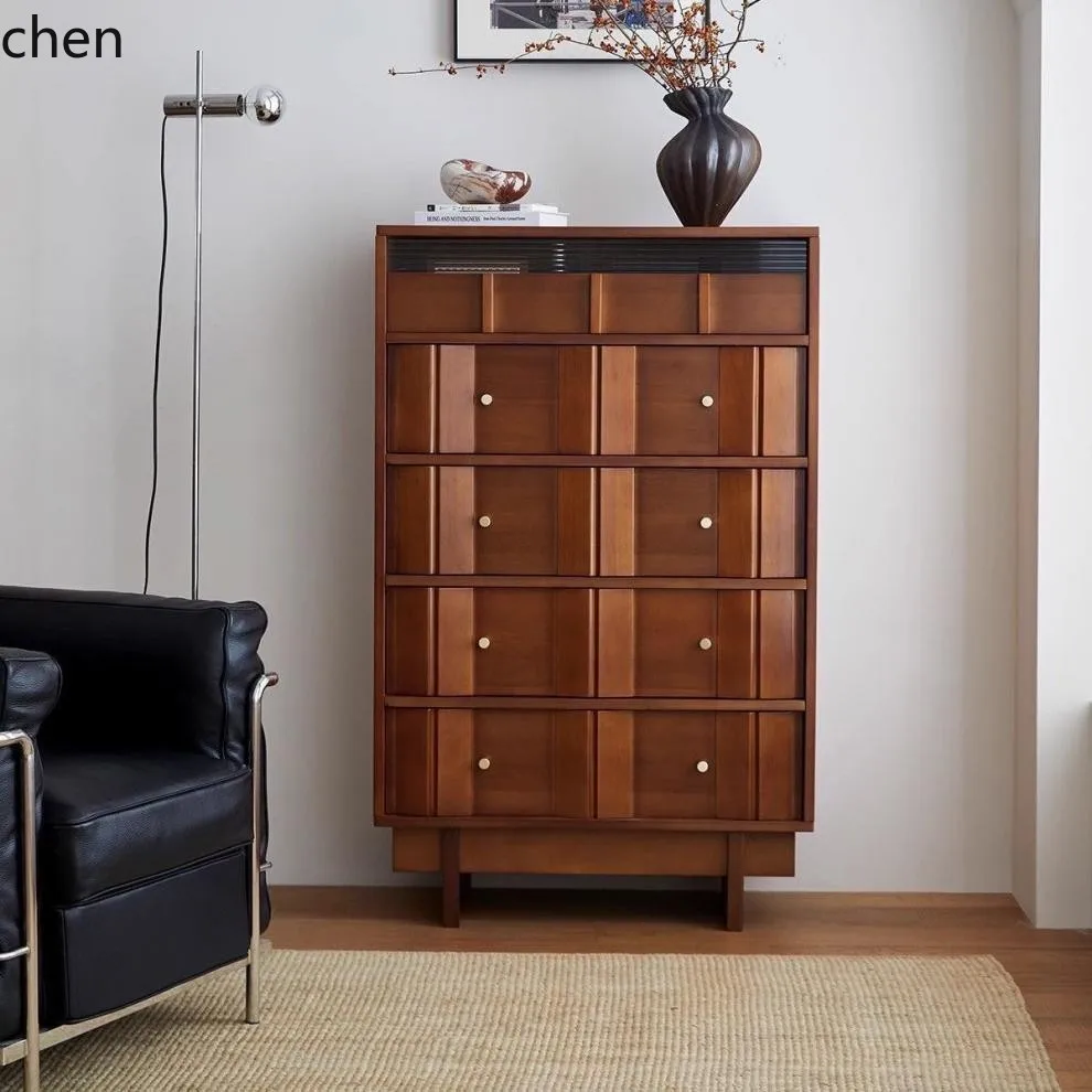 Solid Wood Five-Drawer Cabinet Storage Bedside Drawer Cabinet Retro Style