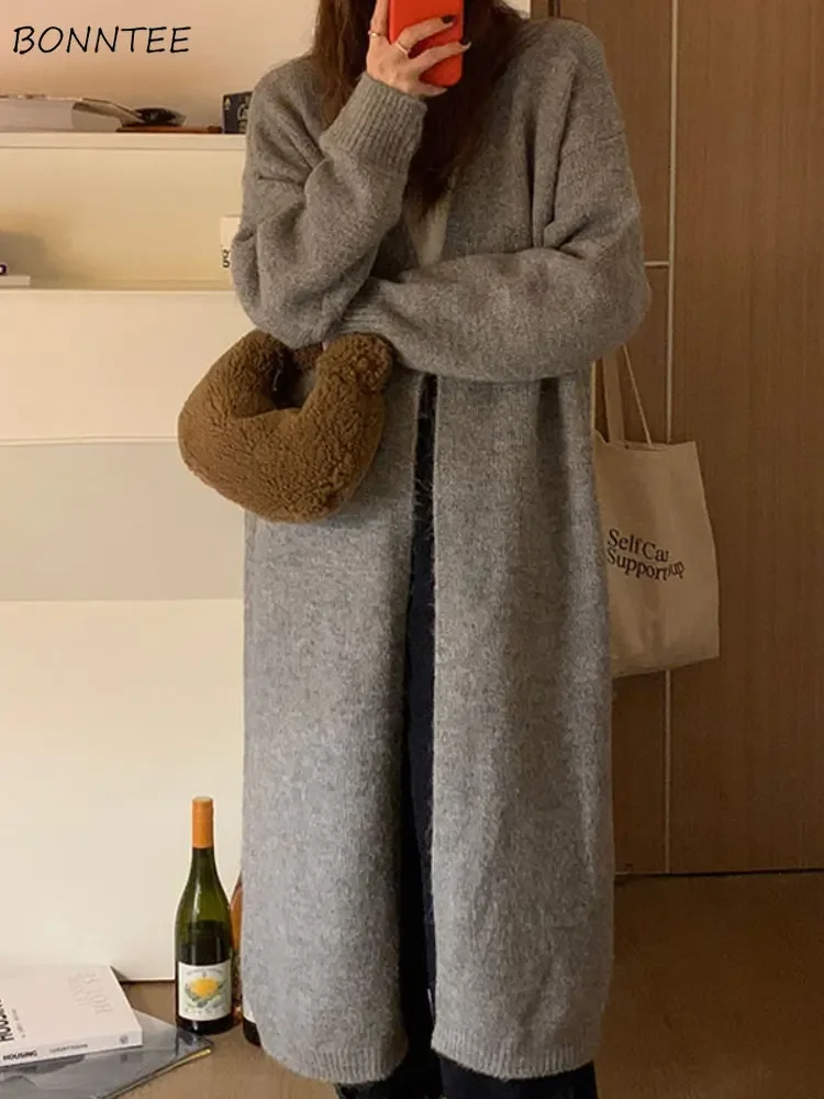

Long Cardigans Women Loose-fit Pure Minimalist Clothing Leisure Harajuku Cozy Warm Spring Sweater Outwear Ulzzang Gentle Stylish