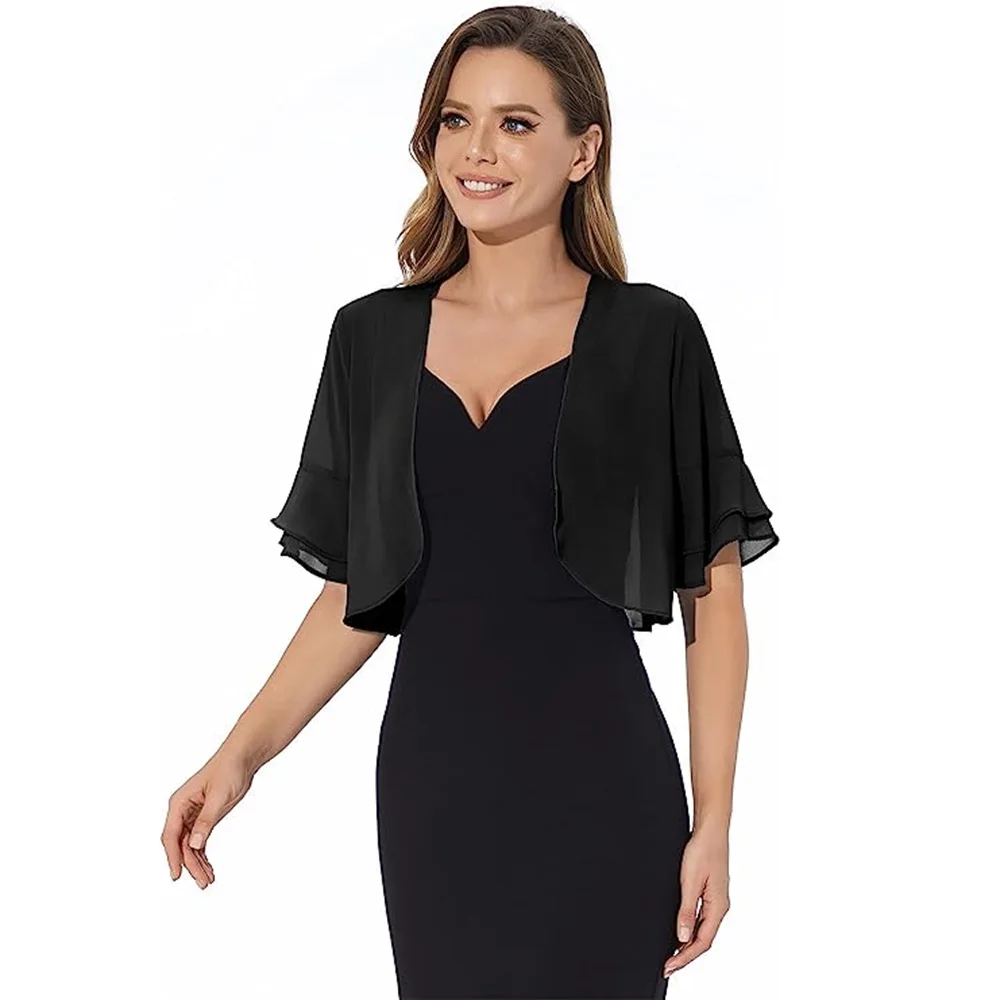 

Foreign Trade Europe and America Amazon Summer New Women's Chiffon Shawl Short Sleeve Open Front Thin Top Women's