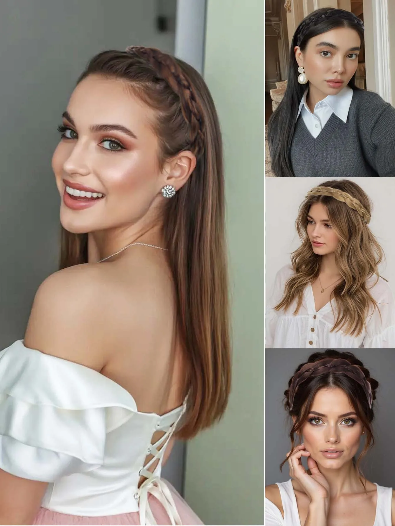 4-Strand Synthetic Braided Headband Comb Woven Hair Hoop Hair Accessories Elastic Woven Headband 1pc Anti-Slip Fishbone Braid Wi
