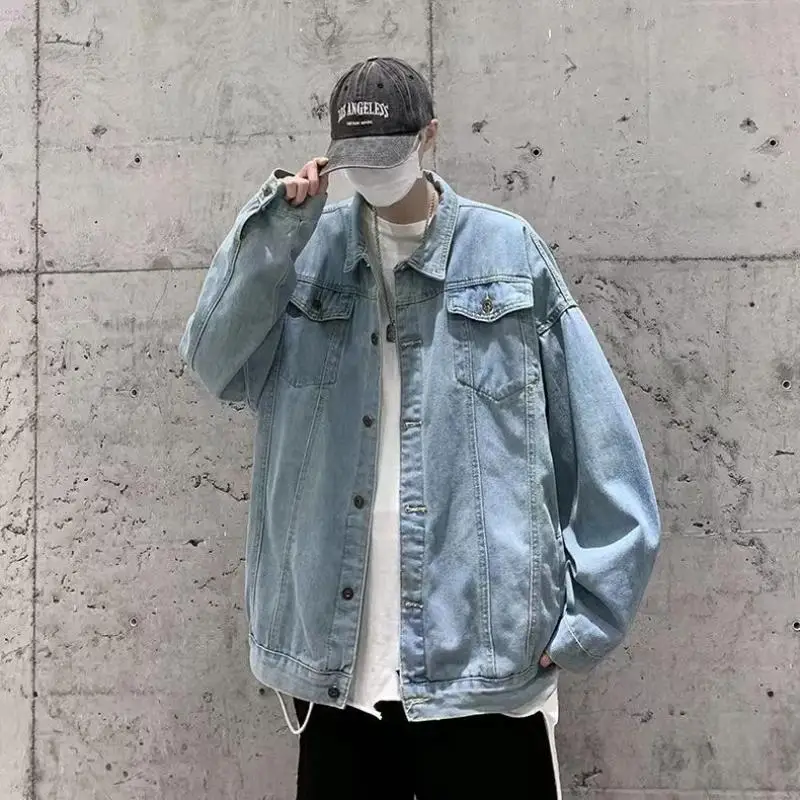 American Retro Workwear Jacket Crayon Shin-Chan Black Denim Coat Spring and Autumn Couple Loose High Street Jacket Trendy Gifts