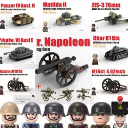 MOC WW2 Military Napoleon Gun Building Blocks Soldier Figures Cannon Vehicle Anti-Tank Model Weapon Accessories Bricks Toys Kids