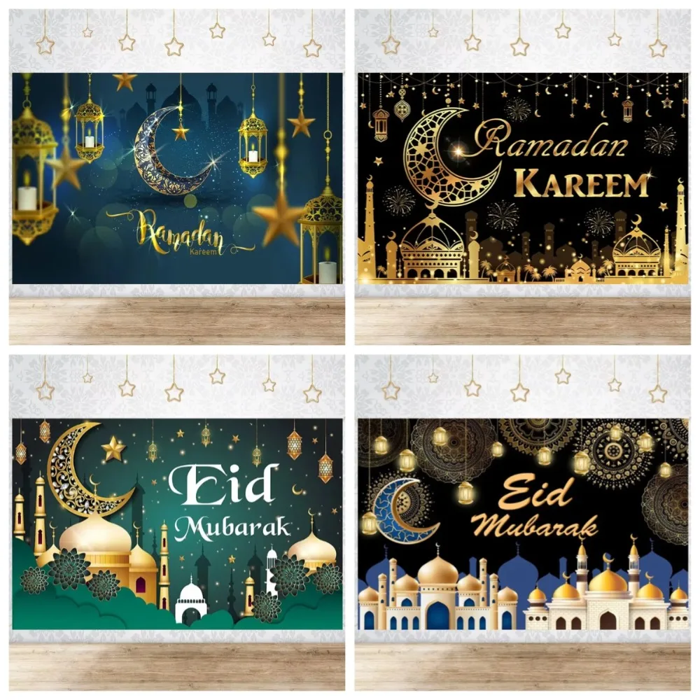 

Happy EID Ramadan Festivals Party Decoration Backdrops Mosque Moon Lantern Mubarak Poster Photo Photography Background Props