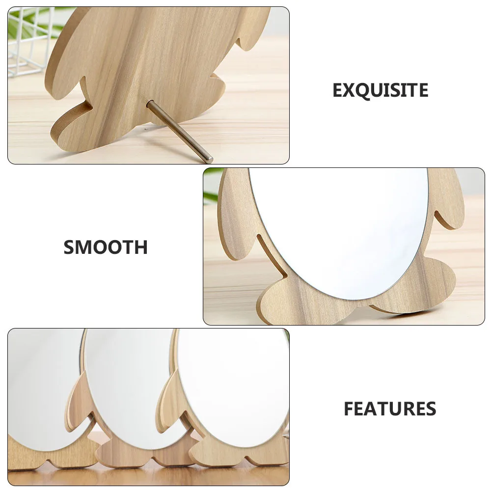 1 pçs espelho de maquiagem de madeira desktop espelho decorativo base de madeira maciça imagem clara ideal para o uso da vaidade do quarto