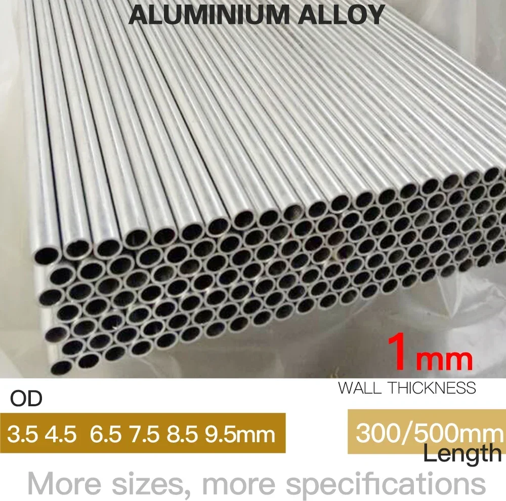 

Aluminium Pipe 1mm Thickness 3.5-9.5mm OD Straight 300 500mm Long Round 6063 Aluminum Alloy Tube