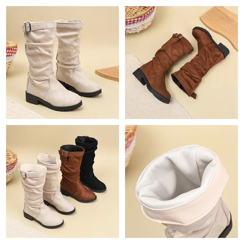 Kids Fashion Knee High Boots All Season Ages 3-18 High-top Ruched Boots Baby Girl Shoes Soft Non-Slip Children's Slouch Boots