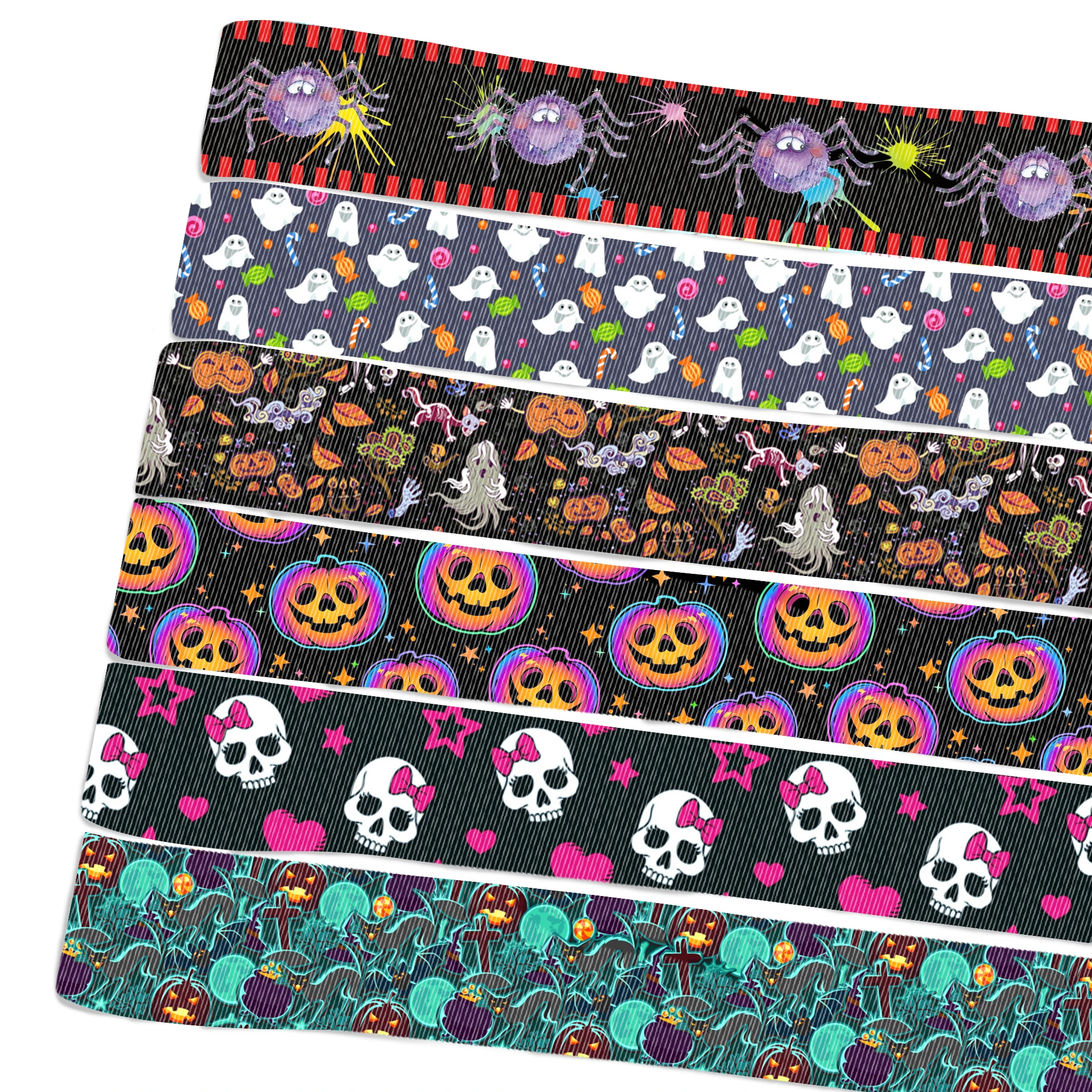 5 Yards 25mm Halloween Skull Pumpkin Printed Grosgrain Ribbon For Bow DIY Craft Party Decoration Gift Packing Supplies,5Yc38589