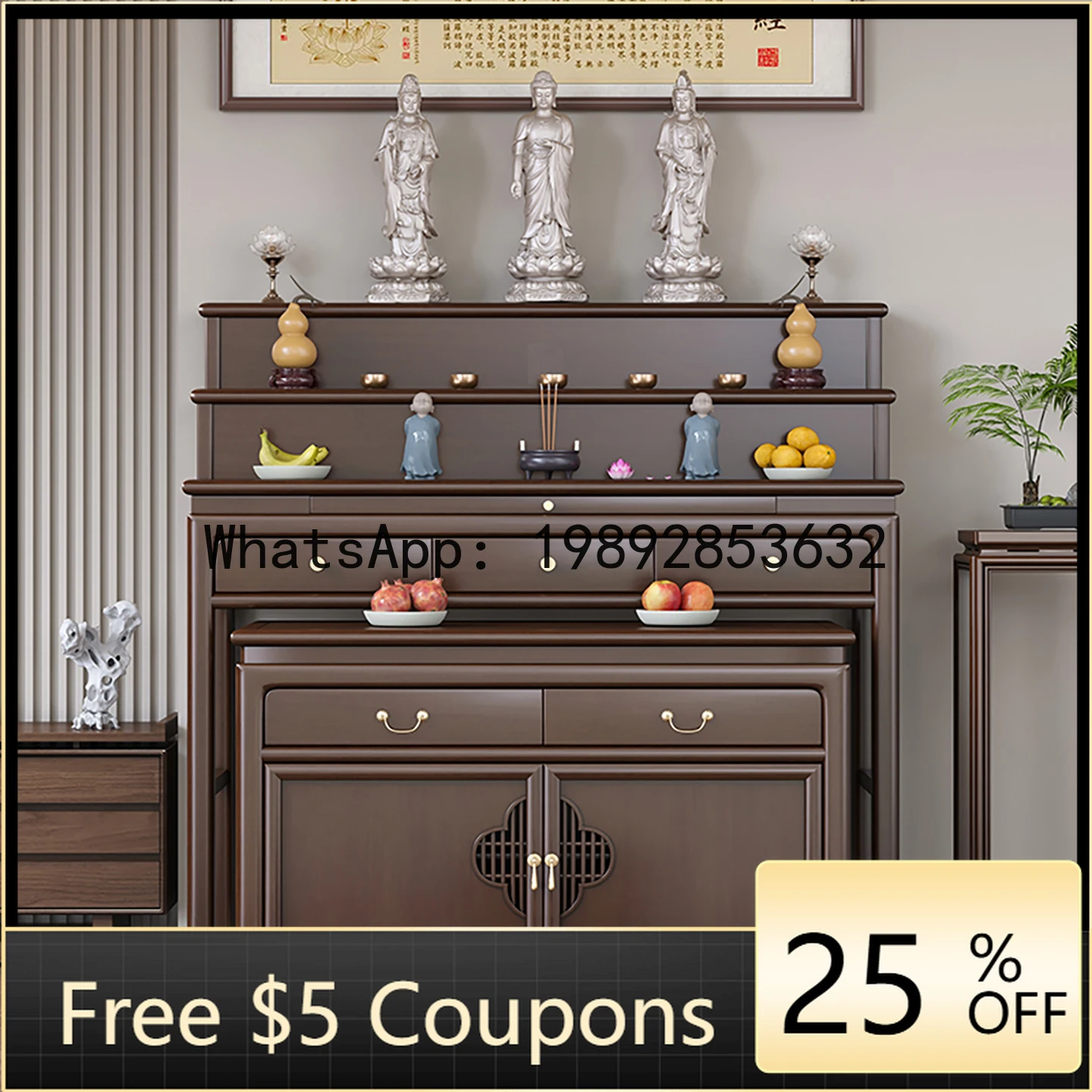 

FGG Solid Wood Altar Incense Table for Home Living Room Buddhist Shrine Buddha Table God of Wealth Guan Erye Altar Taoist Altar