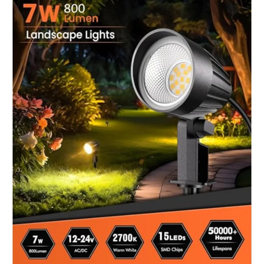 7W 00lm Low Voltage Landscape Lights 1V V LED Landscape Lighting with Connectors 700K IP66 Waterproof Outdoor LED Spotlights fo