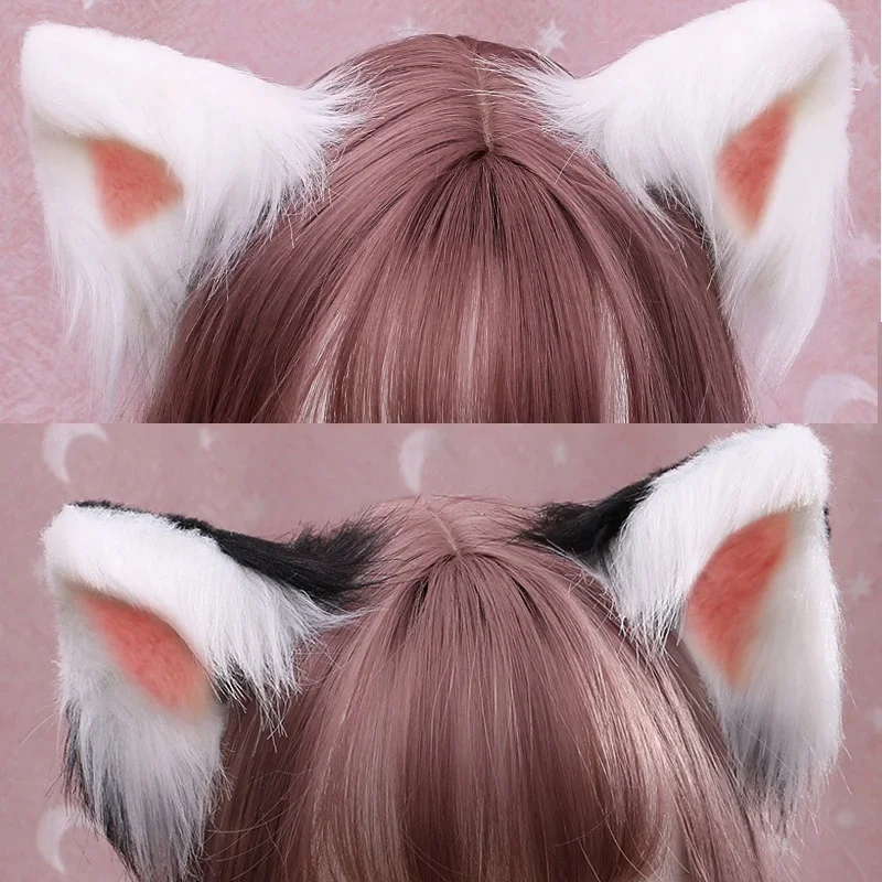 Kocie uszy Anime Lolita akcesoria do włosów uszy Cosplay wilk Fox ucho gotycki stroik kostium imprezowy pałąk Prop Hairband opaska na głowę