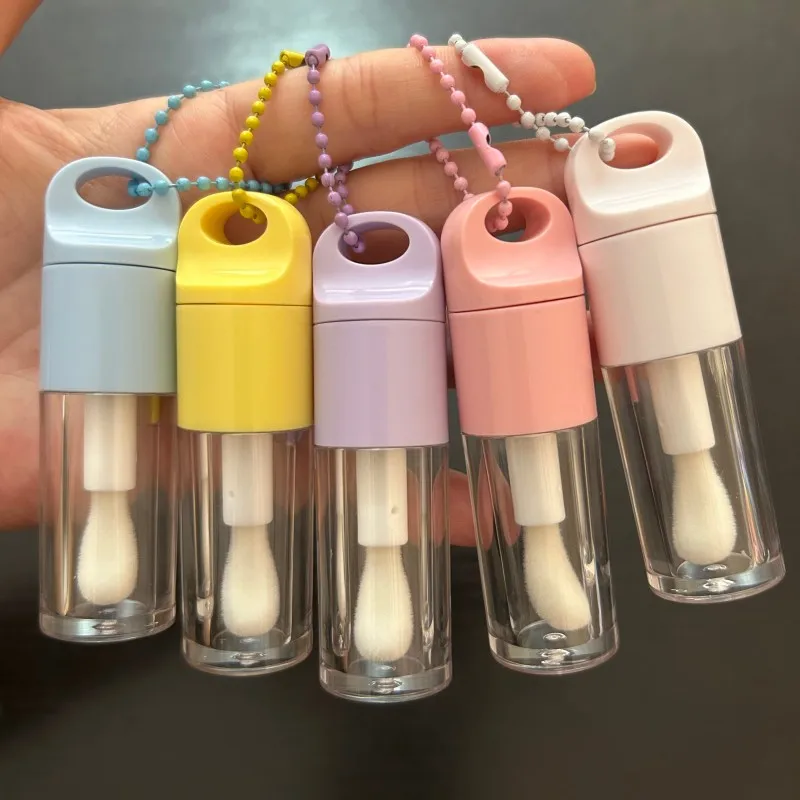 50Pcs 4ml mini easy to carry key chain clear wand lip gloss container tubes liquid lipstick tube packaging with big brush
