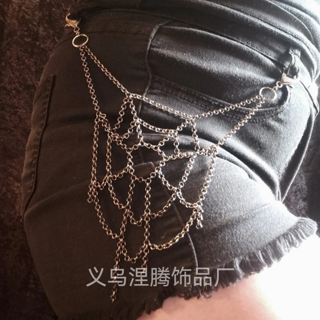 

Fashion personalized spider web shape punk waist chain, trousers for European and American jewelry, three colors optional