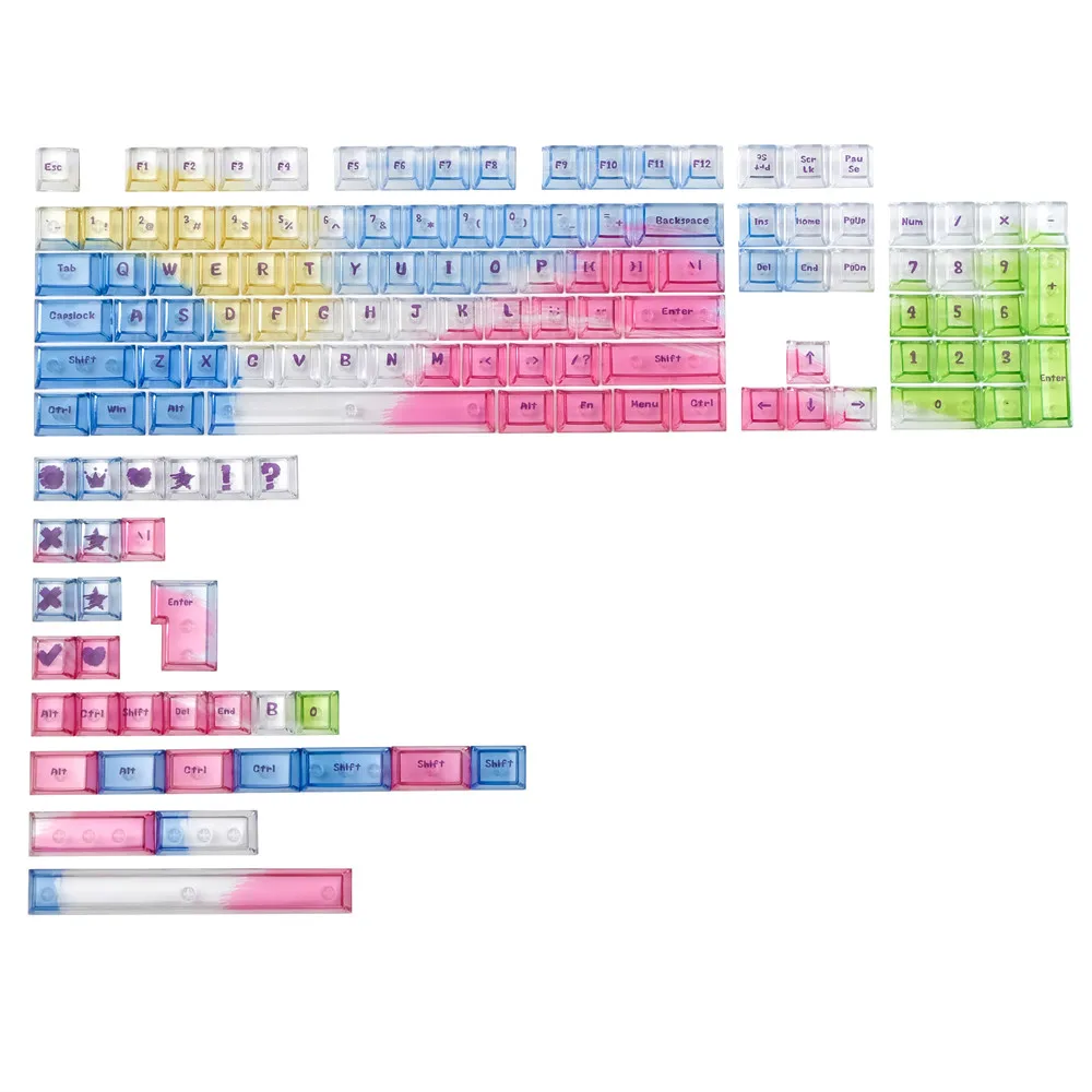Colorful Transparent Keycaps Cherry Profile PC Material 135 Keys DYE Sublimation Keycap Set For DIY Mechanical Keyboard
