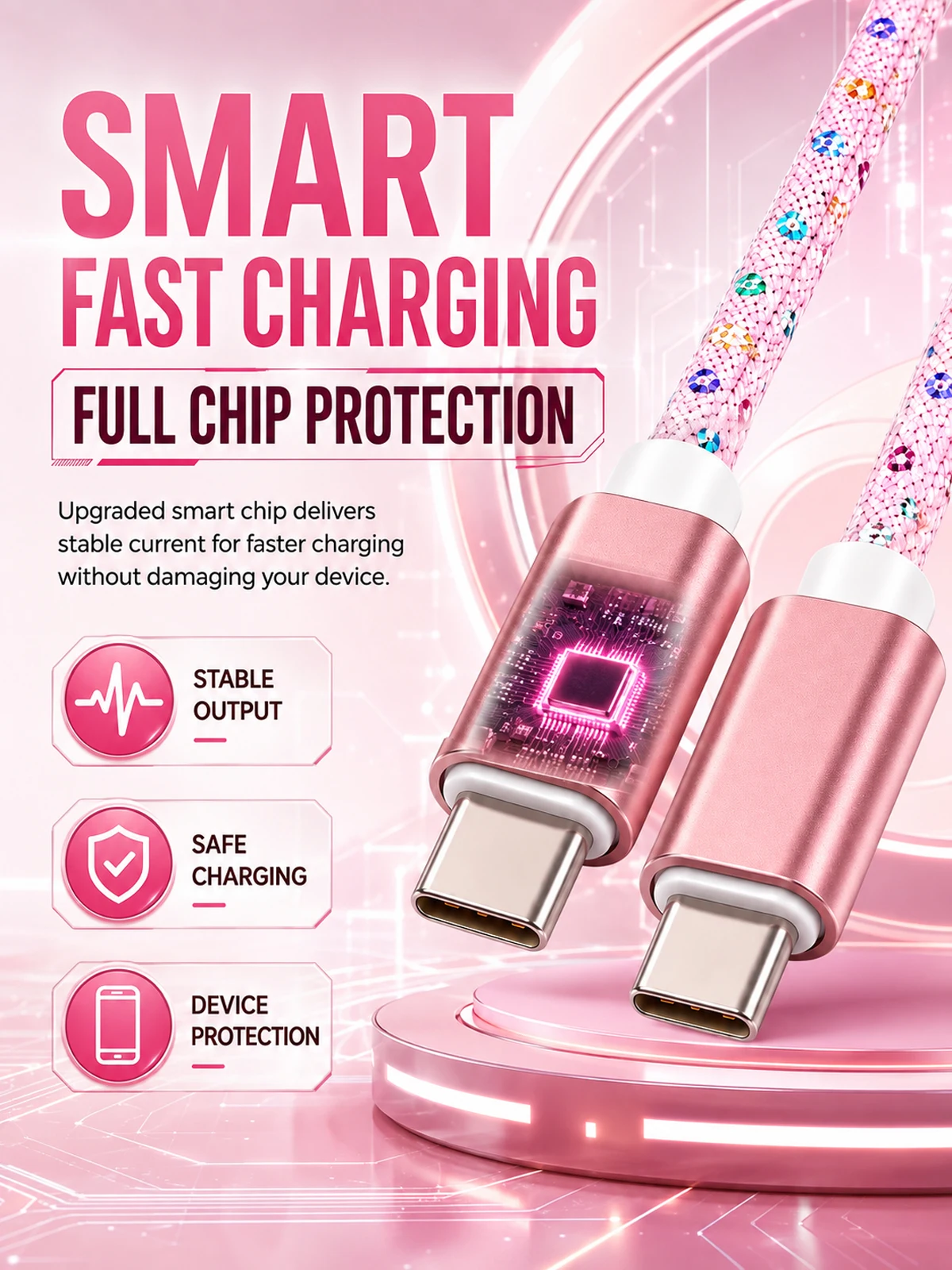 Beixy Typ C zu Typ C 3M PD 100W Superschnelles Ladekabel für iPhone, Macbook Pro, Samsung, Xiaomi, Mädchen C zu C Verlängerungs-Datenkabel – Detail 3