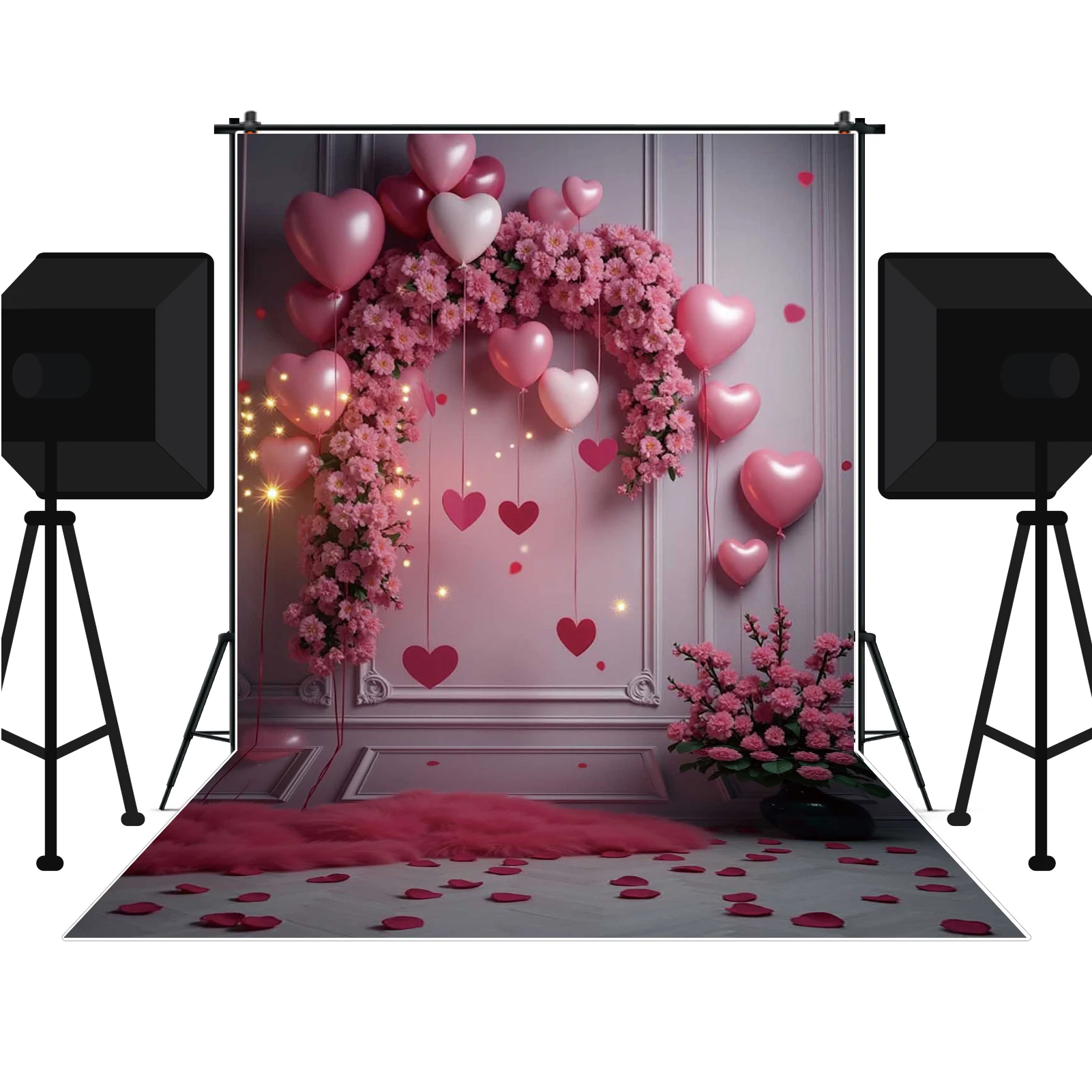 MOON.QG Pink Valentine'S Day Photography Background Flower Red Rose Love Heart Photocall Backdrop Baby Studio Photobooth Props