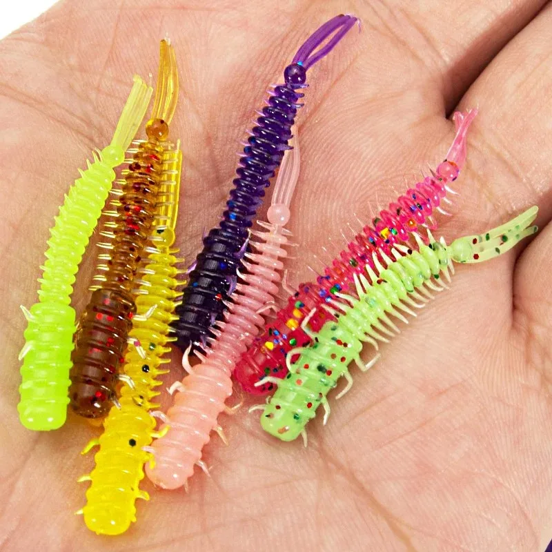 Micro Fishing Soft Worm Lure PVC Triple Tail Spiral Grub Bait Mini Slug Tackle Multicolor Stream Rock Species 20PCS Pack Set Kit
