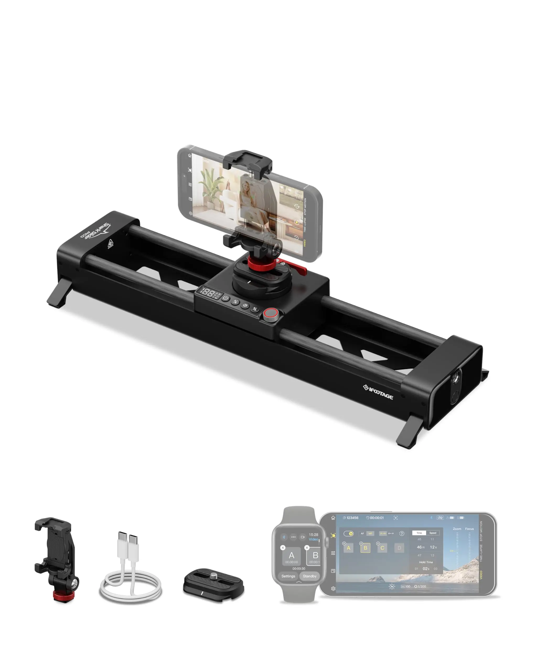 IFOOTAGE Slider Pico Motorized Mini Slider, 15.7'' 2-Axis Phone Dolly Track Slider Video Stabilizer Rail Compatible