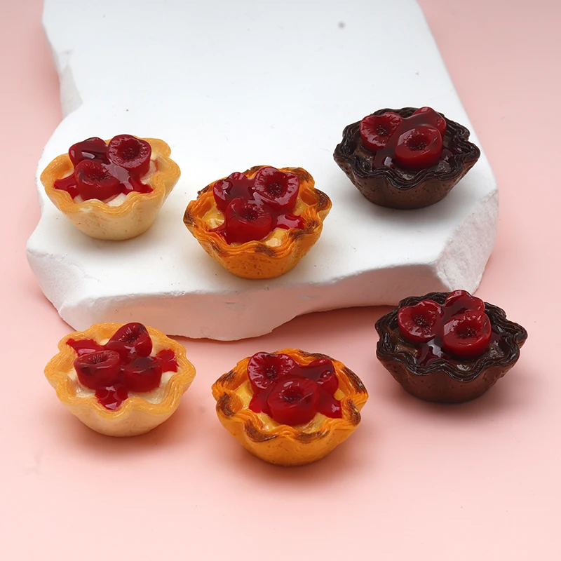 6/60pcs Resin Decor Simulation Cherries Cream Tart Bread Cake Pudding DIY Scrapbooking Dollhouse Miniature Decoration Craft