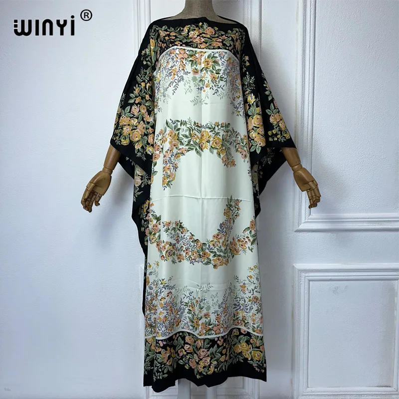 WINYI high quality africa clothing free size women Fashion boho print Kaftan Maxi abaya dubai luxury muslim women african dress