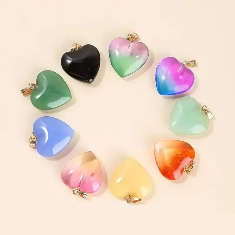 10Pcs Multi-use 20mm Heart Shaped Glass Pendants Lovely Hanging Charms For Necklace Wedding Party Decor Craft Supplies