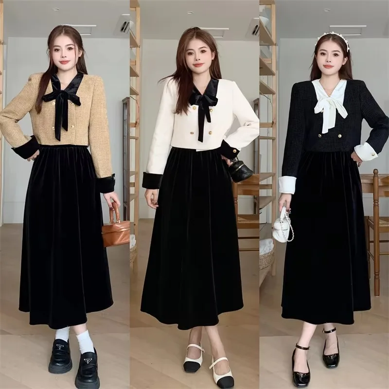 Insozkdg Winter New Elegant 2 Piece Sets Womens Vintage Black Blazer Skirts Suit Femme Outfits Autumn Korean Fashion Y2k Clothes